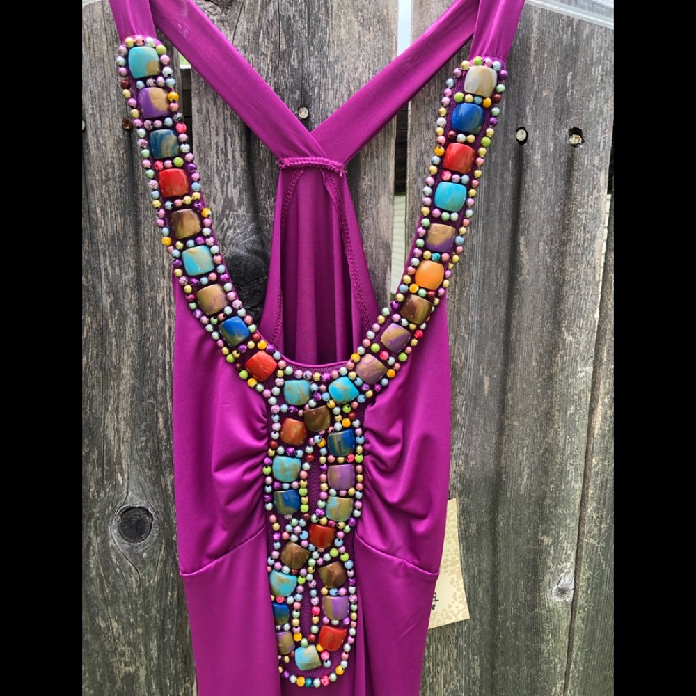 Magenta/Fuchia Beautiful Maxi Beaded Dress.